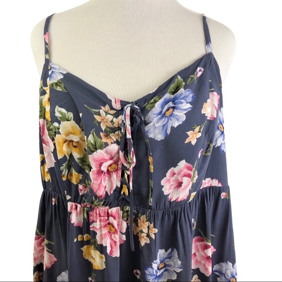 TORRID Blue Pink Yellow Floral Smocked Sun DRESS 4 4X Tie Front Tank hi lo hem - Picture 6 of 12